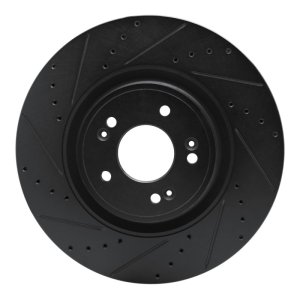 Genesis G80 Brake Rotor (1) - Front Left - R1 Concepts - Drilled & Slotted - Black - `18-`20